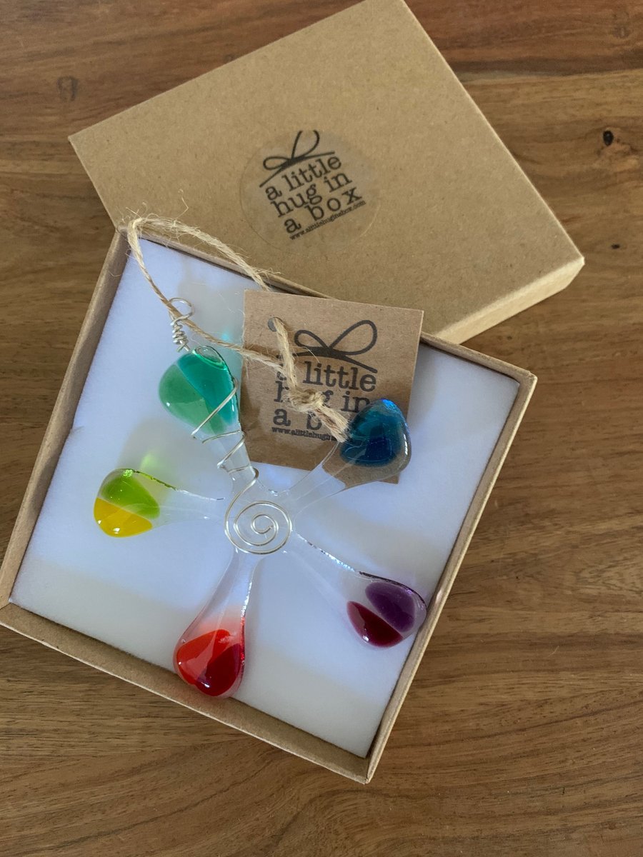  Hug in a box Rainbow Funky Glass Flower