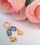 Navy Rectangular Bead Earrings with a Gold Plated Elephant Charm, Gift for Her - Image 2
