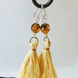  Amber faceted glass bead and tassel earrings