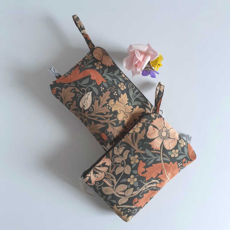 Make up bag upcycled in a vintage Morris for Sanderson Compton autumnal print