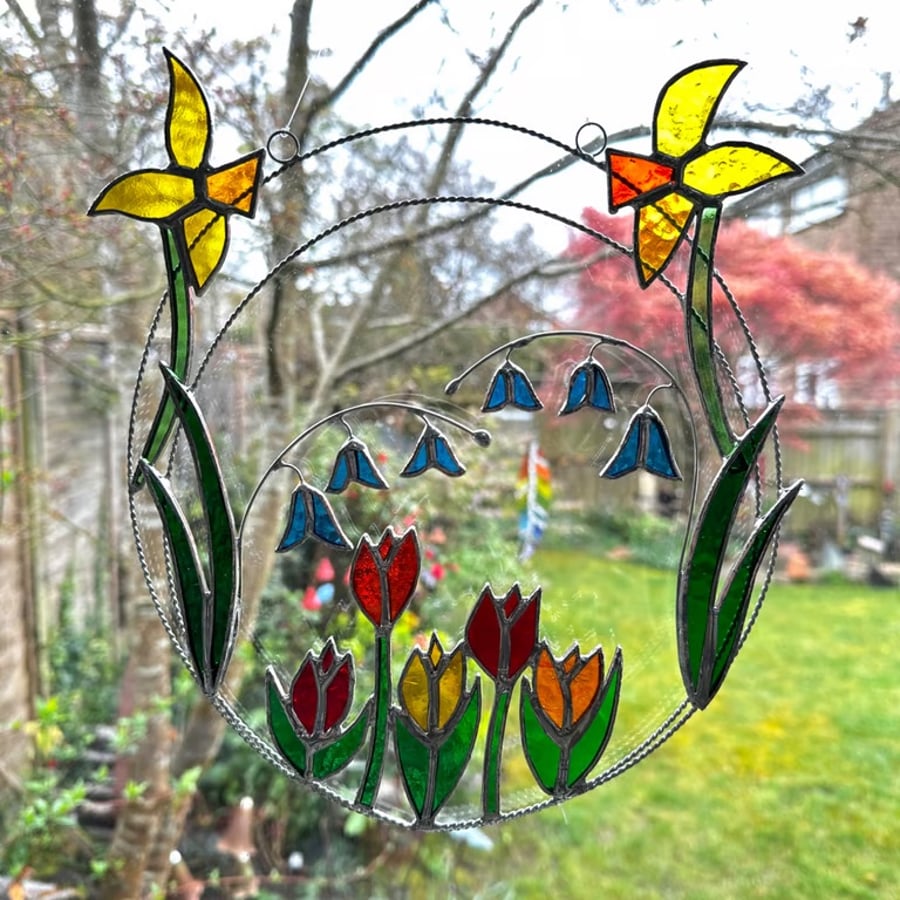 Stained Glass Spring Garden Suncatcher
