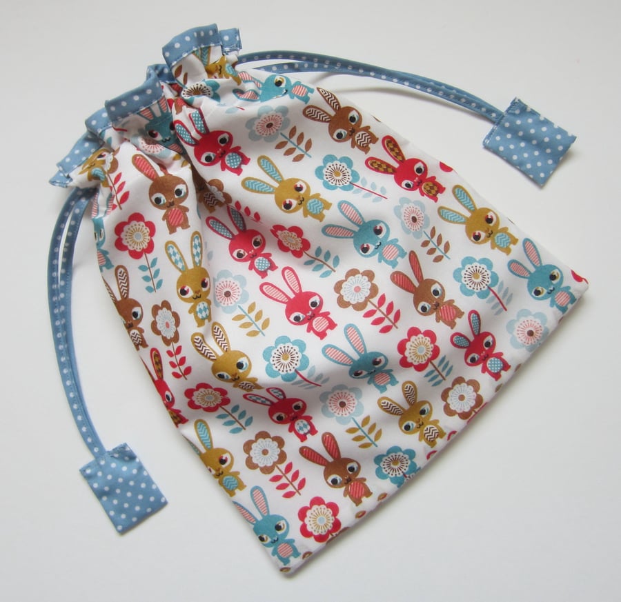 SALE Drawstring Bunny Rabbit Toiletries Wash Bag