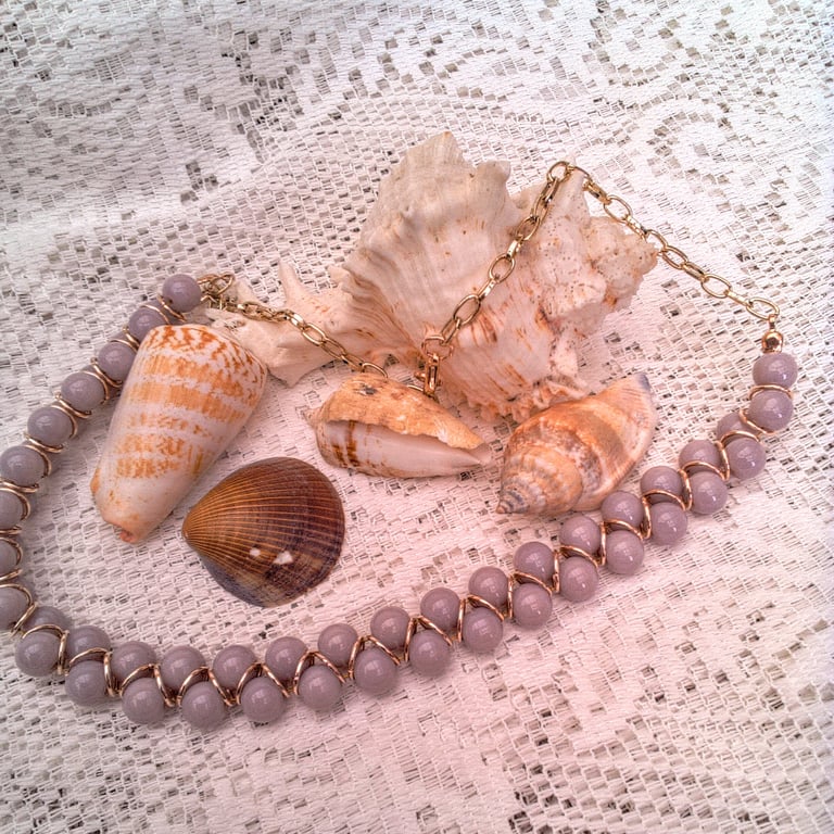 Dusky Lilac Glass Bead Criss Cross Necklace, Lilac Necklace, Gift for Her