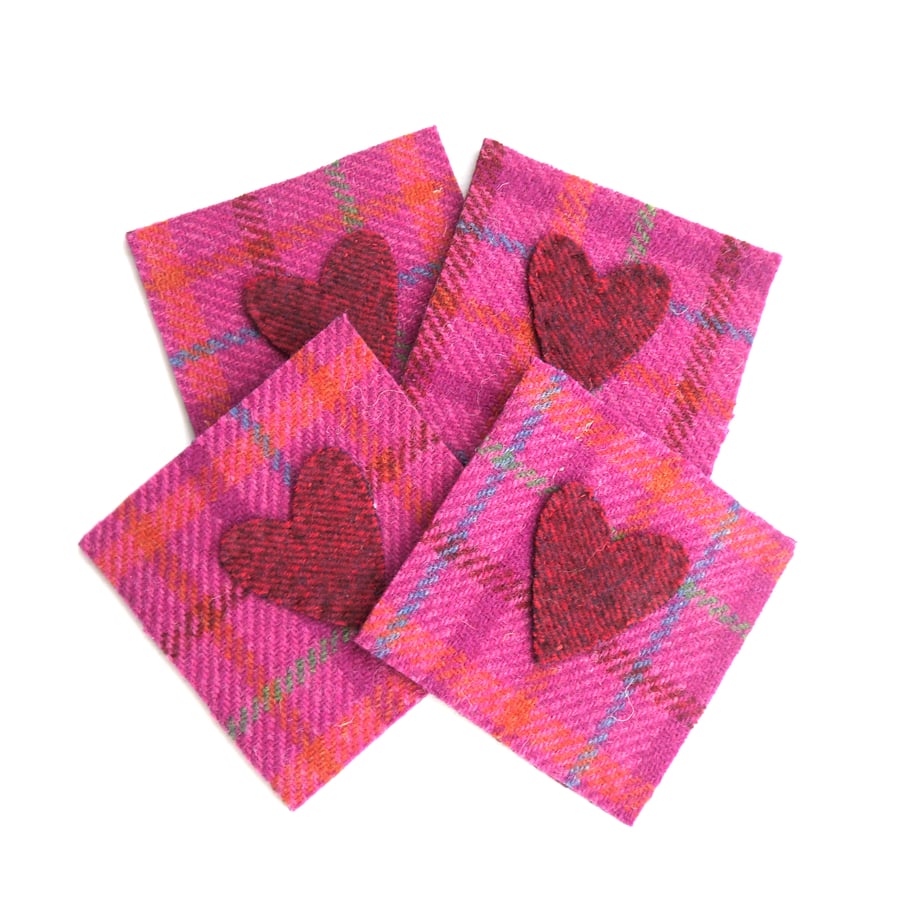 Pink Harris Tweed wool coasters , authentic tweed 