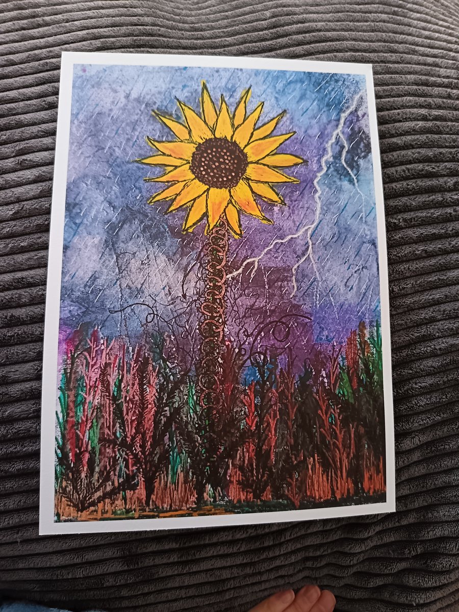 Sunflower in a Storm:  A4 art print 