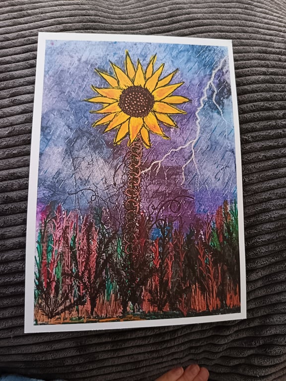 Sunflower in a Storm:  A4 art print 