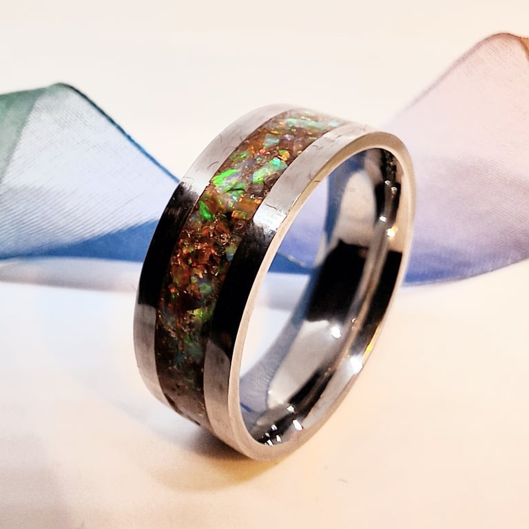 Blue Green Orange Inlay Ring