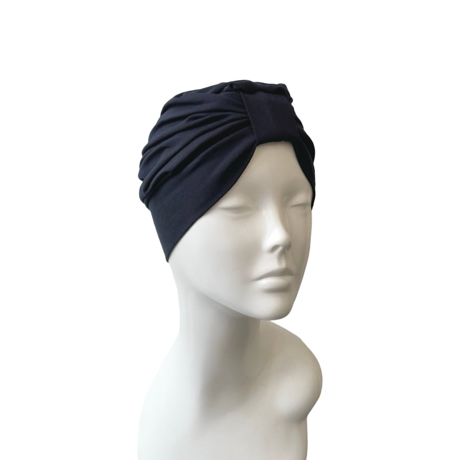 Navy Chemo Turban, Turban Hat for Women, Dark Blue Women's Turban, Hair Care 