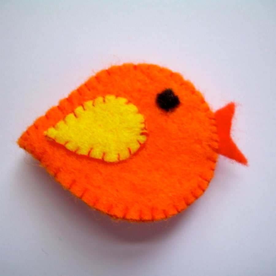 Cute Orange Felt Bird Brooch - UK Free Post