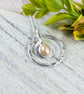 Silver Circle Necklace with Cream Pearl