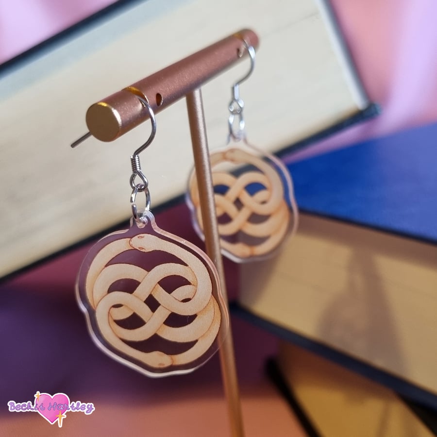Ouroboros Acrylic Earrings - Hook Earrings - Illustrated Accessories, Jewellery