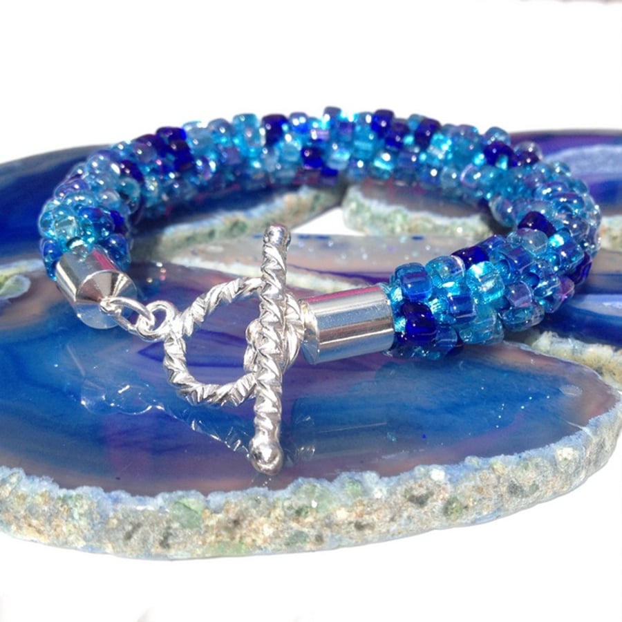 Shades of Blue Beaded Kumihimo Bracelet