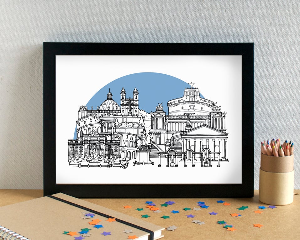 Rome Skyline Travel Art Print