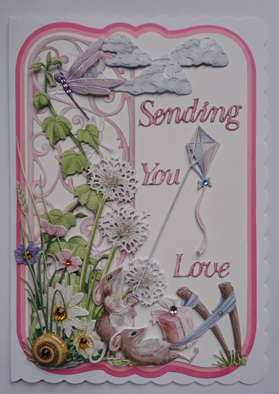 Valentine's Birthday Card Sending You Love Mice Any Occasion 3D Luxury Handmade