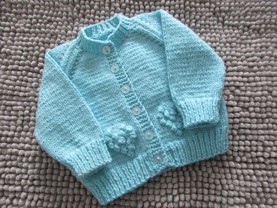 16" Turquoise Baby Round Neck Hearts Cardigan