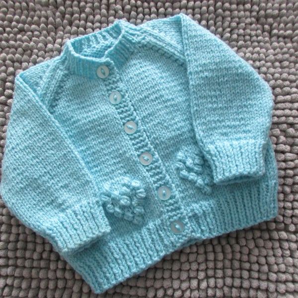 16" Turquoise Baby Round Neck Hearts Cardigan
