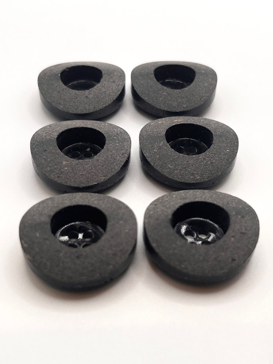 6 Coconut Shell Buttons, Dark Grey, Dish, 23mm Wide, Chunky Rim, Italian Design