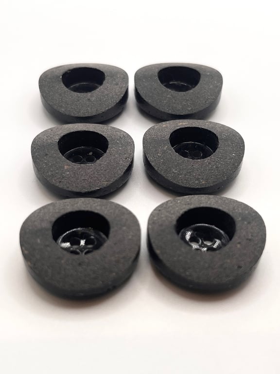 6 Coconut Shell Buttons, Dark Grey, Dish, 23mm Wide, Chunky Rim, Italian Design