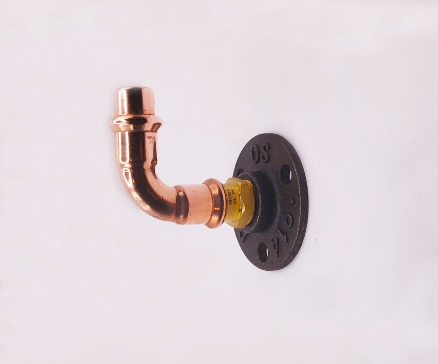 Copper pipe single upgraded coat hook hanger - Handmade - Steampunk - Industrial