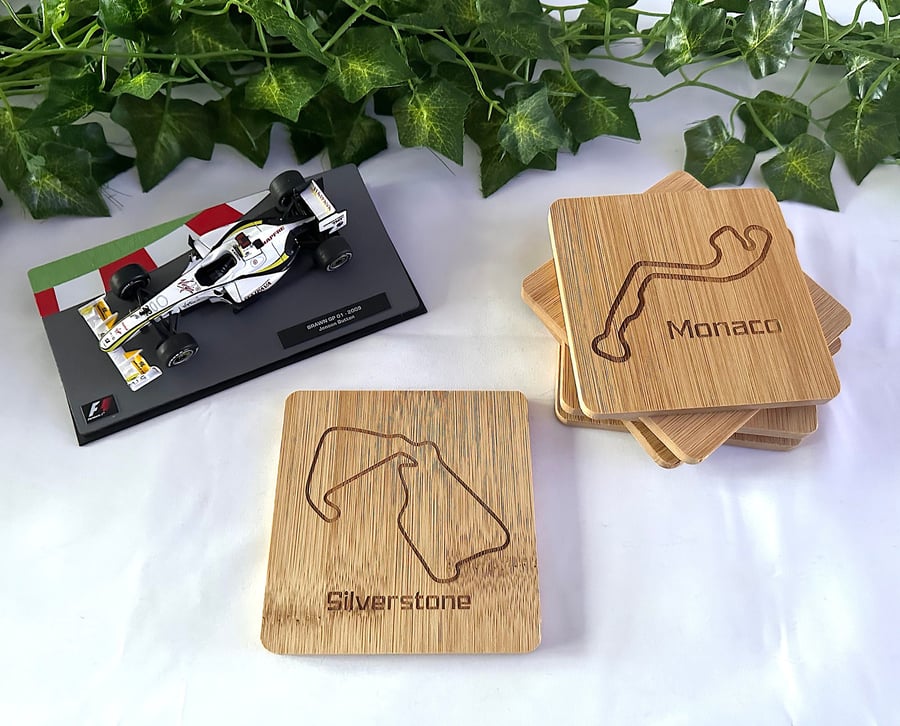 F1 Race Track Coasters - Wood Engraved 