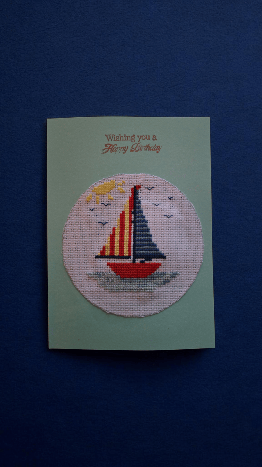 Handmade cross stitched birthday card