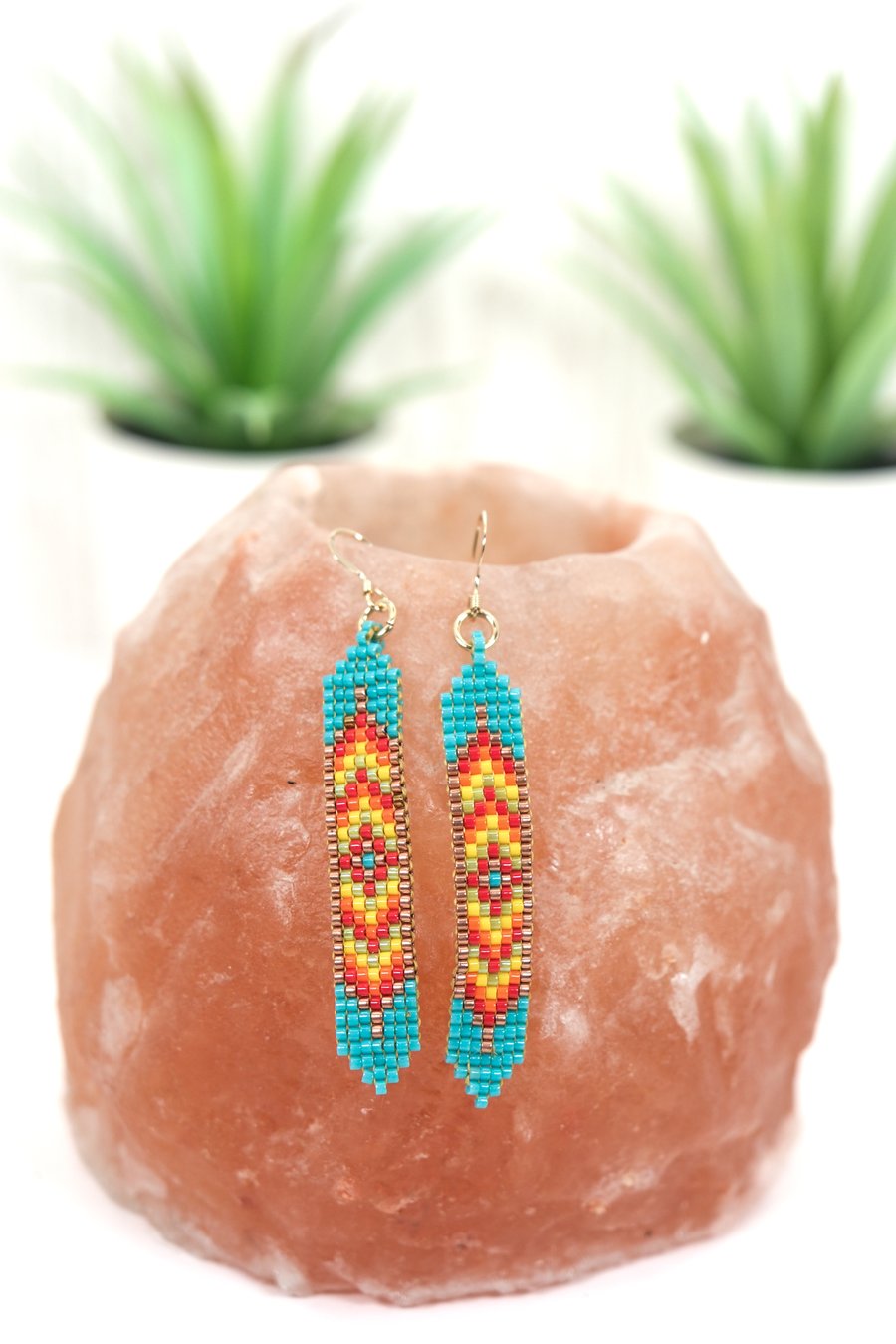 Native American Style Beaded Earrings in Rainbow Colours with Gold-Filled Wires