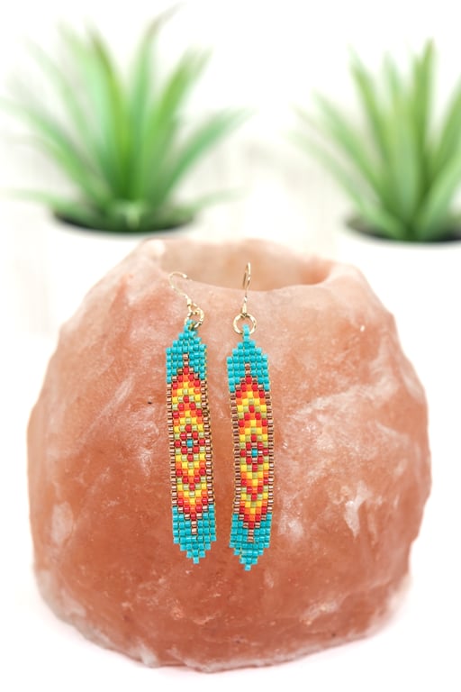 Native American Style Beaded Earrings in Rainbow Colours with Gold-Filled Wires