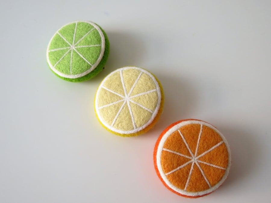 Seconds Sunday- Merino Wool Needle Felted Citrus Brooch