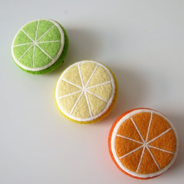 Seconds Sunday- Merino Wool Needle Felted Citrus Brooch