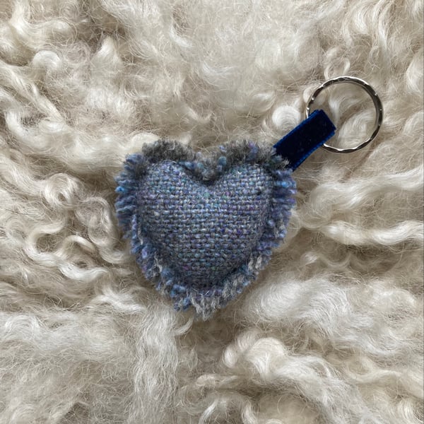 Heart Keyring - Blue Donegal tweed wool