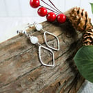 Earrings, Sterling Silver Petal and Moonstone Gemstone Stud Droppers