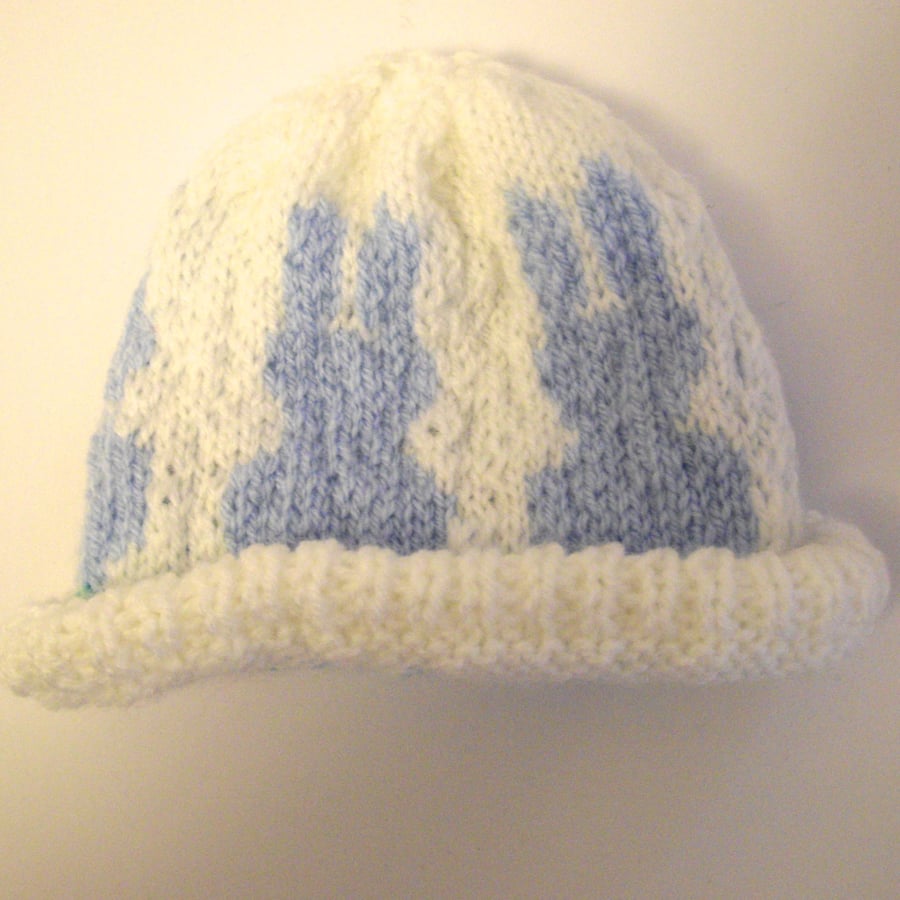 Cute Blue and White Bunny Baby Hat - UK Free Post