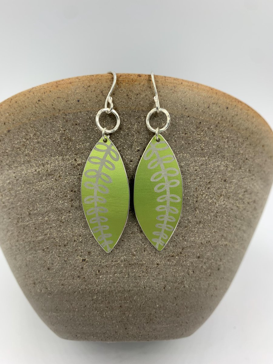 Lime green aluminium Fern earrings