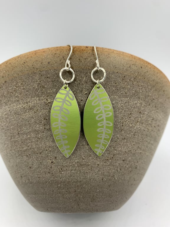 Lime green aluminium Fern earrings