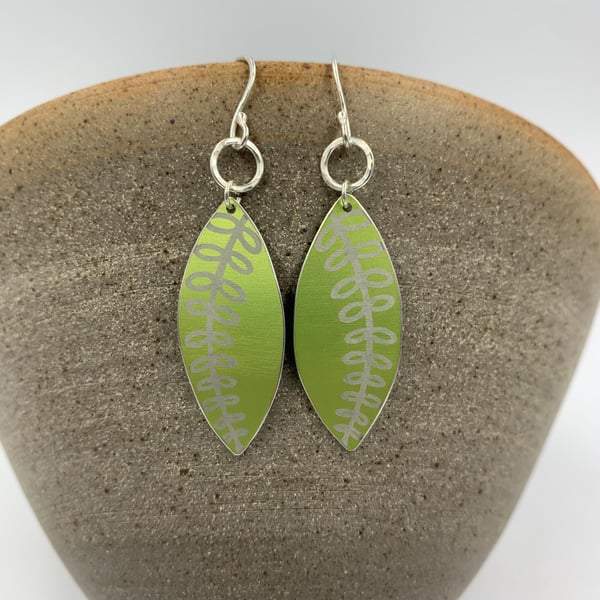Lime green aluminium Fern earrings