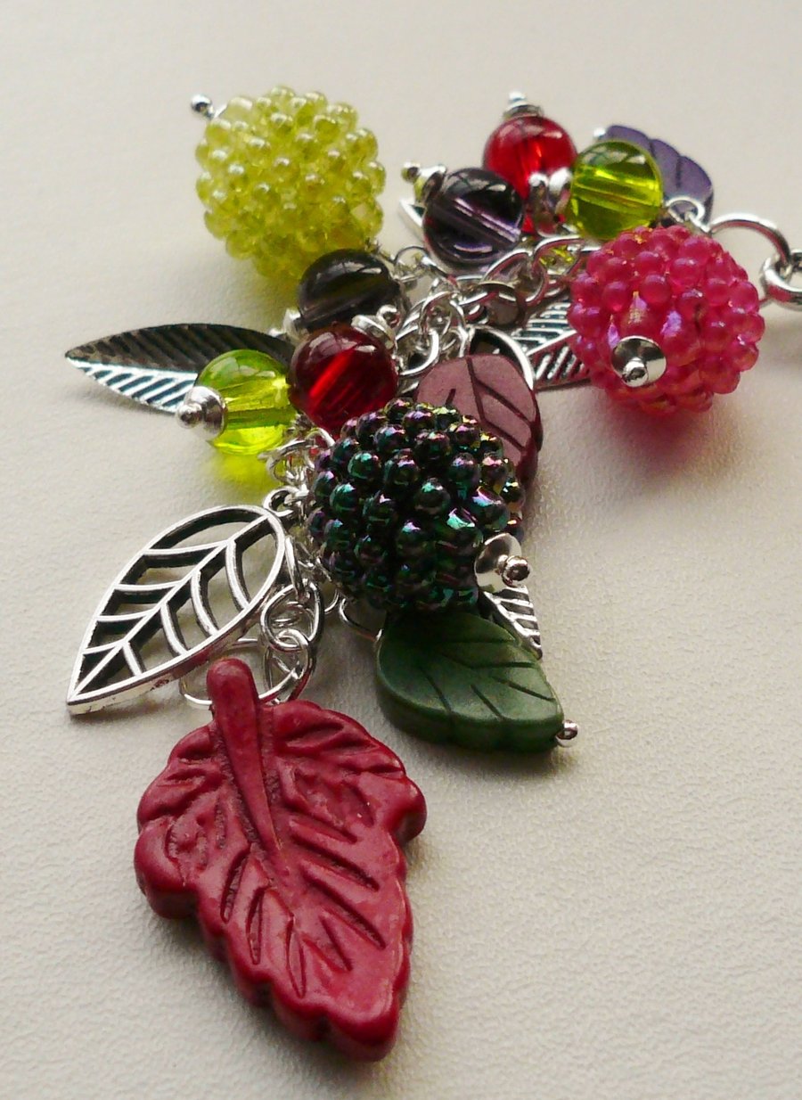 Handbag Charm Silver Red Green Purple Leaf and Berry Themed   KCJ1582