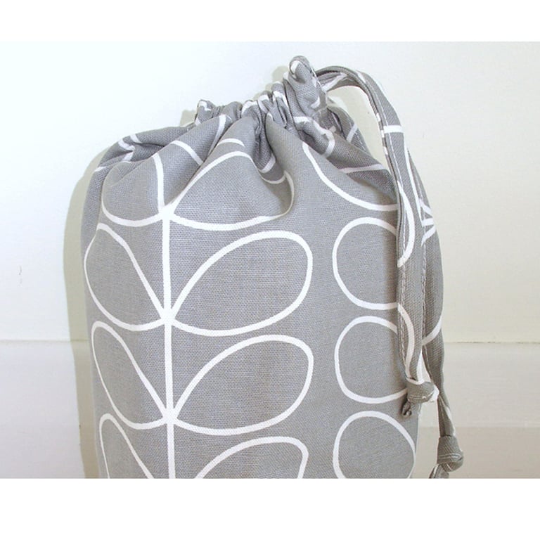 Toilet Roll Holder Storage Drawstring Bag Grey Stem Leaves Single Loo Roll