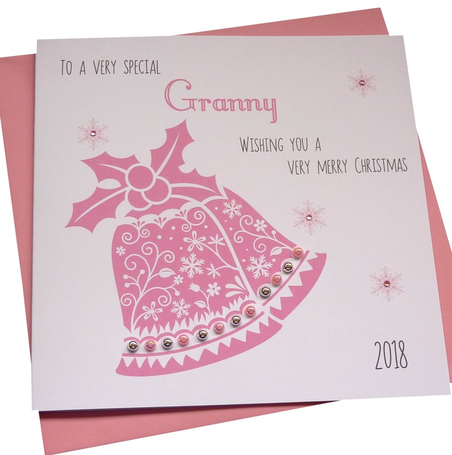 Personalised Handmade Christmas bells Card- Grandma, Granny,Auntie, Sister, Cous