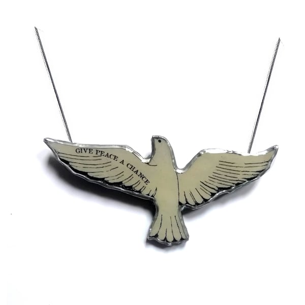 Large Statement 'Give Peace a Chance' Dove resin Brooch by EllyMental