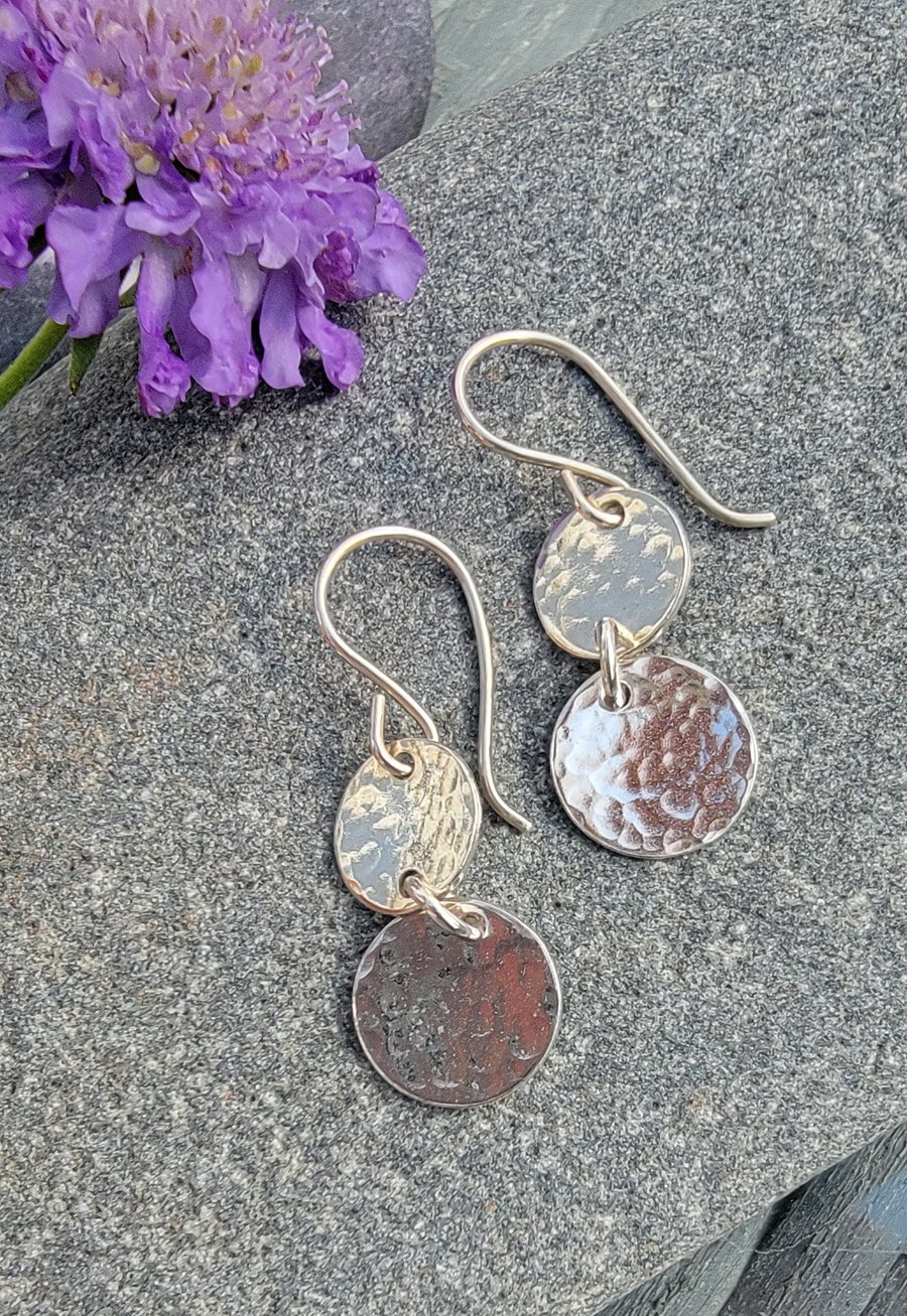 Sterling silver double disc earrings 