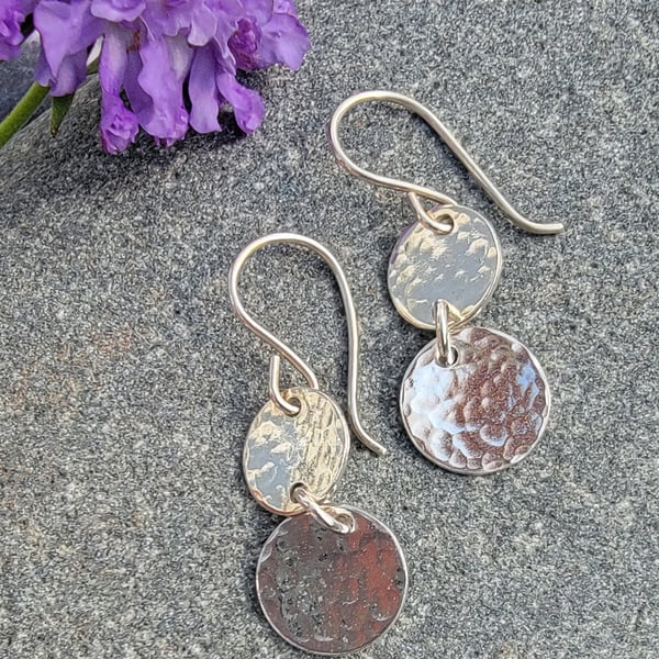 Sterling silver double disc earrings 