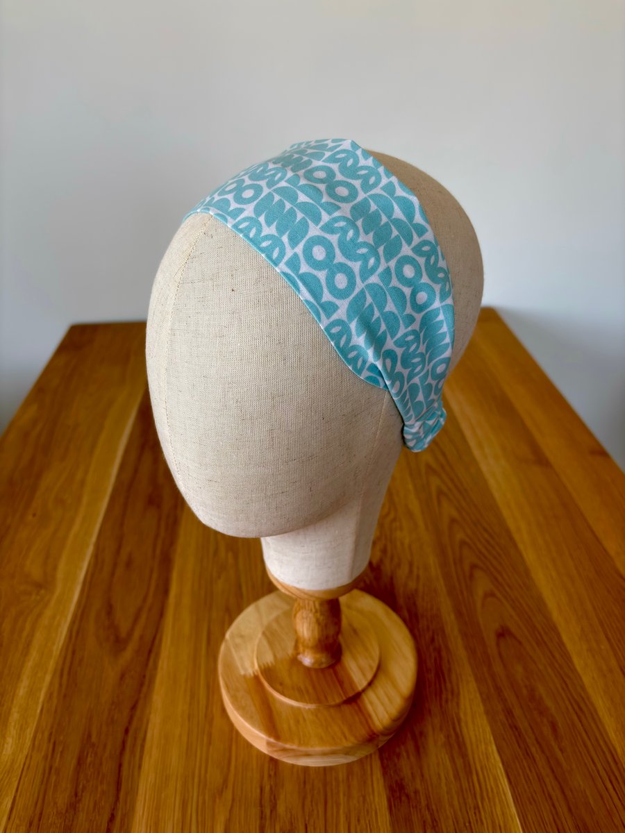Cotton wide flat headband, pale blue and white cotton headband, yoga headband