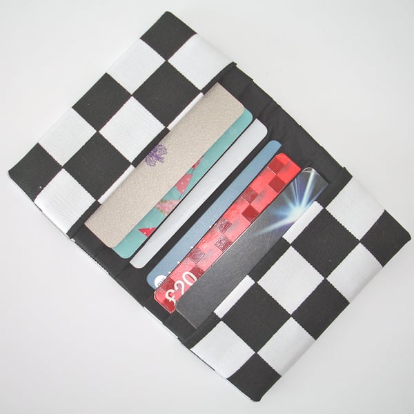 Credit Card Wallet Ska Black and White Check 6 Pockets For Cards Two Tone