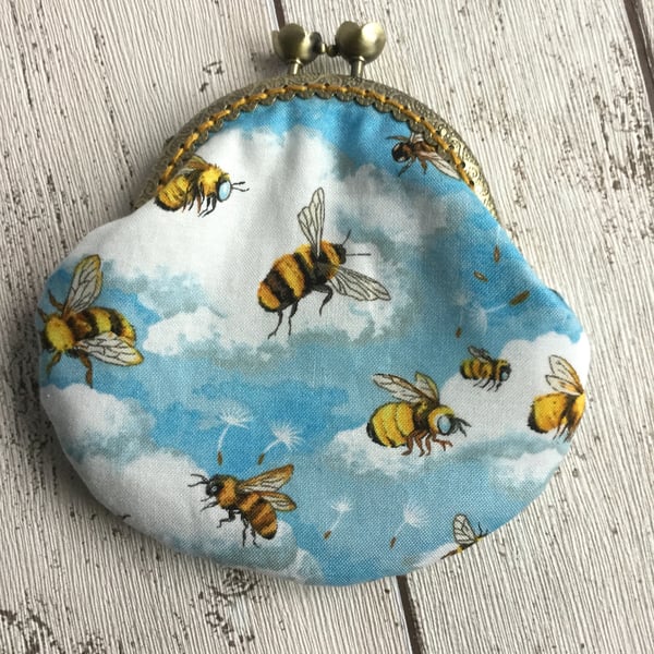 Bee Themed Handmade Fabric Coin Clasp Purse