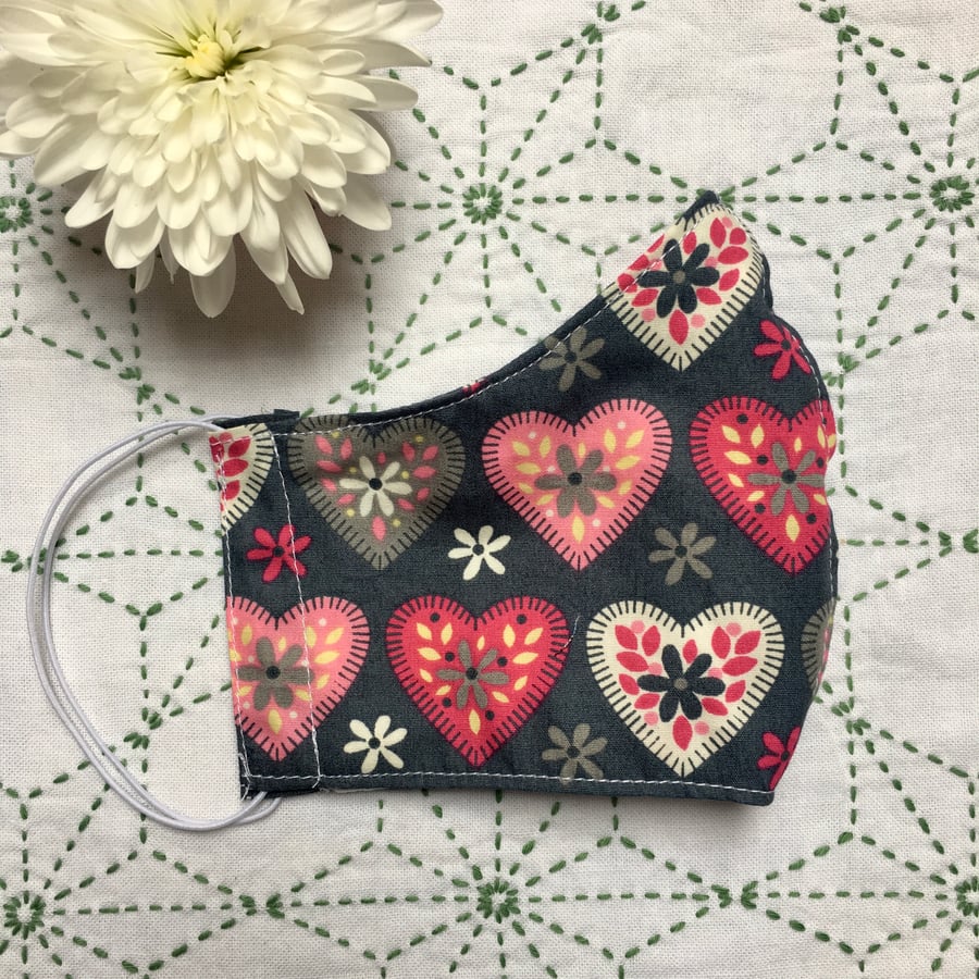 SALE Hearts & Flowers Cotton Face Mask Adult Child Reuseable