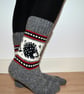 READY TO SHIP Wool Socks Hedgehog Winter Christmas Grey White Black Red - Image 1