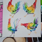 Original hand painted watercolour funny rainbow pride chicken art
