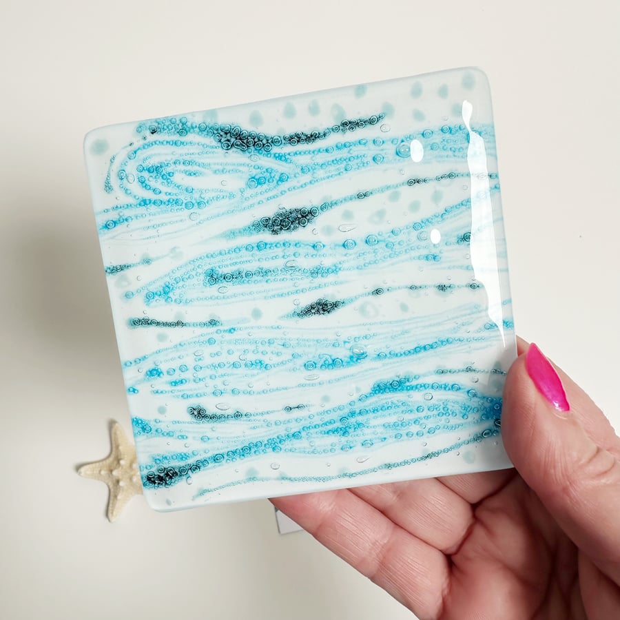 Set of 2 Fused Glass Bubble Coasters