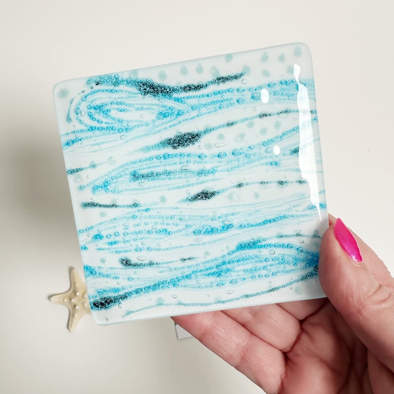 Set of 2 Fused Glass Bubble Coasters