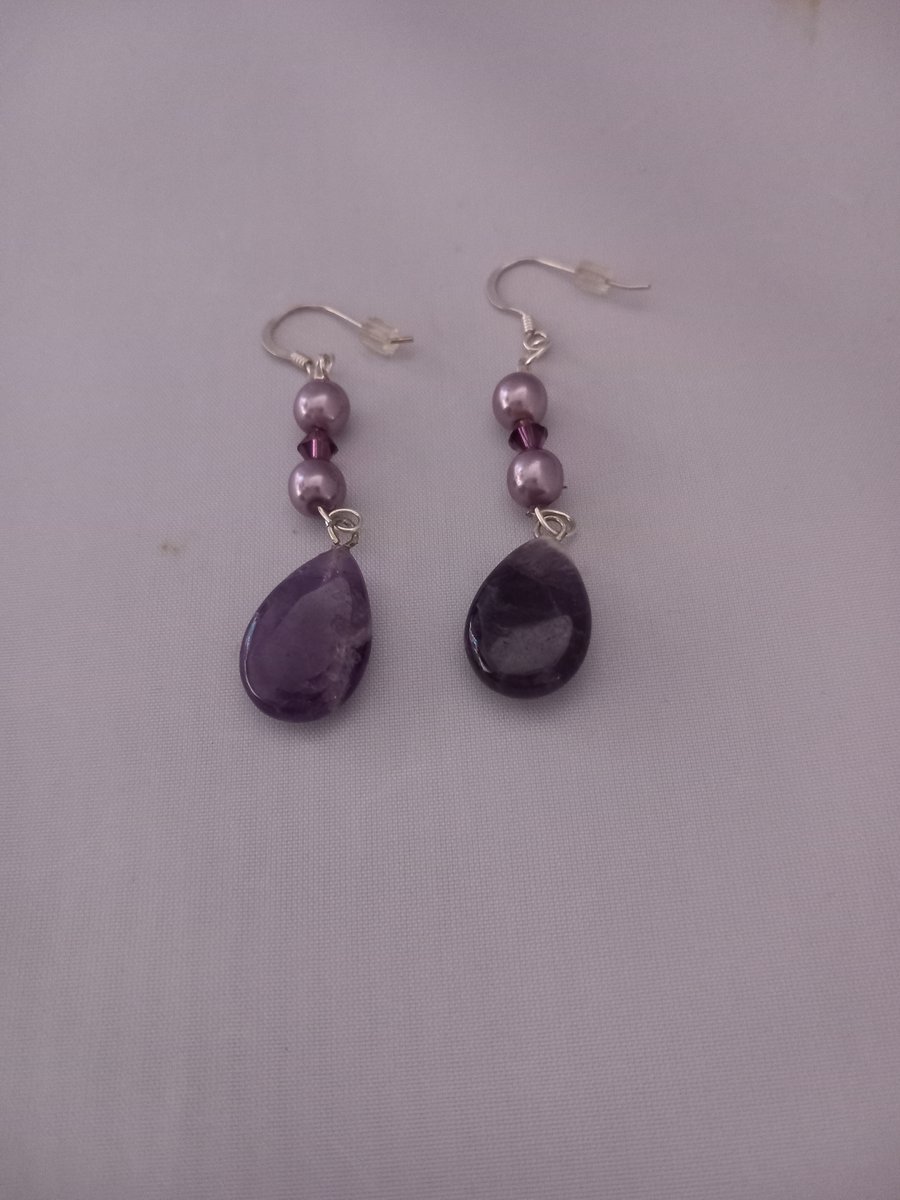 Amethyst semi precious gemstone birthstone drop dangle  earrings
